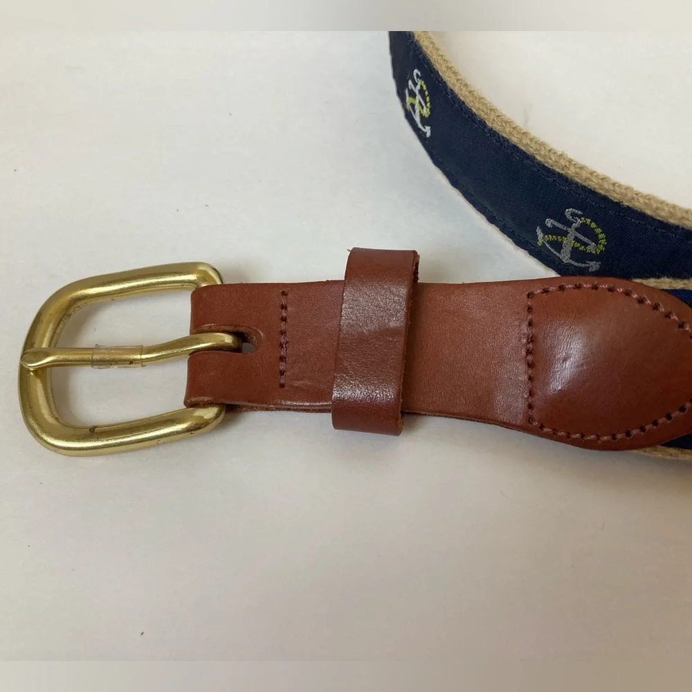 Leather Man LTD Belt Blue Leather/Brass Anchors 42